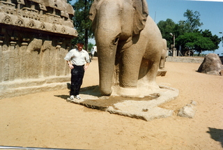 Satish-Geeta wedding in Madras, India - Adam and elephant statue in Mahabalipuram
