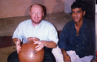 Satish-Geeta wedding in Madras, India - Adam playing percussion jar