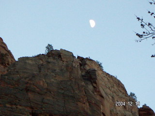 Zion National Park -- moon over rocks in shadow