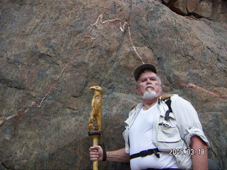 Grand Canyon -- Greg and interesting rock formation -- South Kaibab