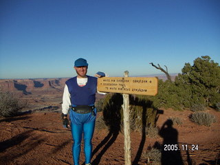 Canyonlands National Park -- White Rim view -- Adam and sign