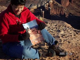Canyonlands National Park -- knobby rock and geologist with picture of it