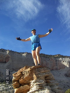 257 5nq. Zion National Park -- Angel's Landing hike -- Adam on top of the rock pile