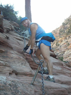 259 5nq. Zion National Park -- Angel's Landing hike -- Adam climbing the chains