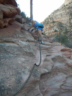 Zion National Park -- Angel's Landing hike -- woman climbing the rocks