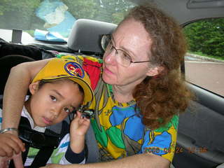 346 5xq. Morris Arboretum -- Gaby and Betsy in car