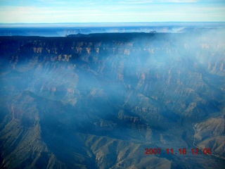 820 6bj. aerial - Grand Canyon - smoke from north rim