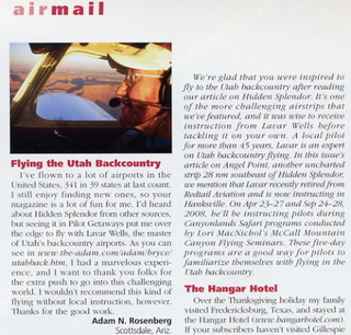 Pilot Getaways - my letter about Hidden Splendor