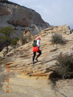 731 6cv. Zion National Park - Angels Landing hike - Adam climbing at the top