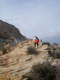 733 6cv. Zion National Park - Angels Landing hike - Adam climbing at the top