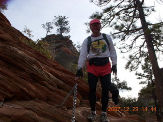 739 6cv. Zion National Park - Angels Landing hike - Adam coming down chains