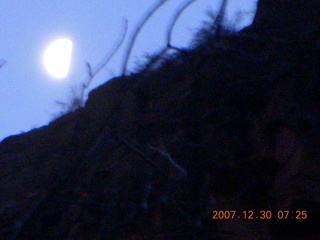 7 6cw. Zion National Park - low-light, pre-dawn Virgin River walk - moon