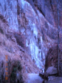 15 6cw. Zion National Park - low-light, pre-dawn Virgin River walk - ice