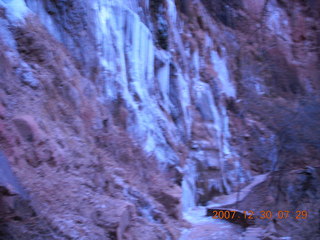 Zion National Park - low-light, pre-dawn Virgin River walk - ice