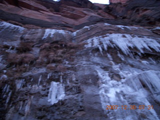 Zion National Park - low-light, pre-dawn Virgin River walk - ice