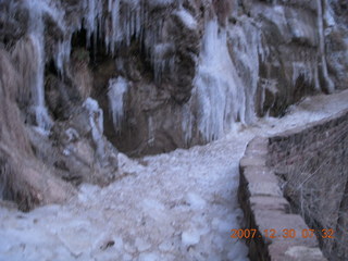 Zion National Park - low-light, pre-dawn Virgin River walk - lots of ice on trail