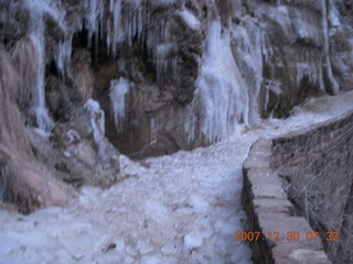 Zion National Park - low-light, pre-dawn Virgin River walk - ice