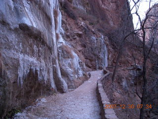 Zion National Park - low-light, pre-dawn Virgin River walk - ice