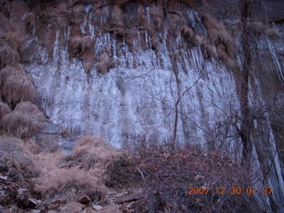 Zion National Park - low-light, pre-dawn Virgin River walk - lots of ice on trail
