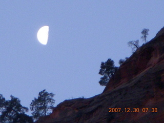 Zion National Park - low-light, pre-dawn Virgin River walk - moon