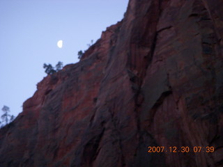 Zion National Park - low-light, pre-dawn Virgin River walk - moon