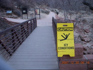 Zion National Park- Observation Point hike - ICY CONDITIONS sign