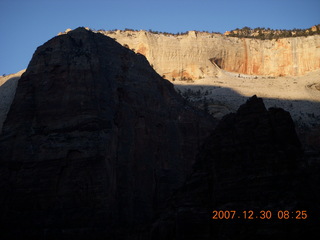 Zion National Park - low-light, pre-dawn Virgin River walk - ICY CONDITIONS sign