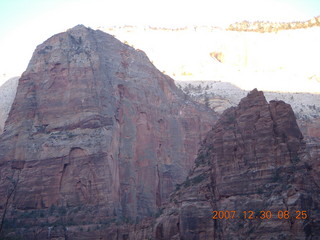 Zion National Park - low-light, pre-dawn Virgin River walk - ice/snow warning signs