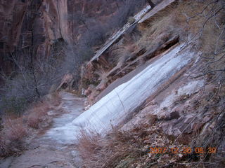 Zion National Park- Observation Point hike - slippery ice on trail