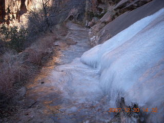 Zion National Park- Hidden Canyon hike - serious ice on path