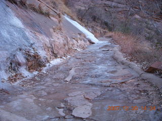 319 6cw. Zion National Park- Hidden Canyon hike - serious ice on path