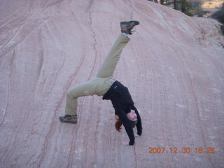 402 6cw. Zion National Park - slickrock - gymnastic girl