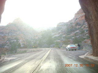 Zion National Park - driving on the road - coming out of tunnel