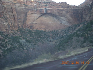 426 6cw. Zion National Park - driving on the road - big not-quite arch
