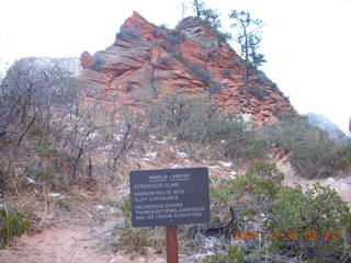 Zion National Park - sunrise Angels Landing hike - warning sign at Scout Lookout