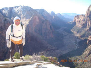 783 6cx. Zion National Park - sunrise Angels Landing hike - Adam at the top