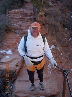 790 6cx. Zion National Park - sunrise Angels Landing hike - Adam climbing down chains