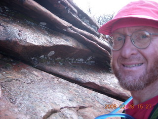 812 6eu. Zion National Park - Angels Landing hike - Adam on scary part with chains