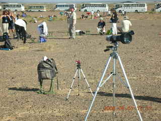 7 6l1. eclipse - Jiayuguan - Gobi Desert - getting ready for eclipse - Bill's camera and mine