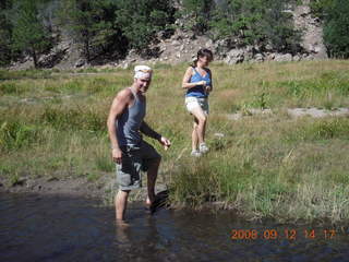 Dustin crossing the river - hiking at Pine Valley, Utah