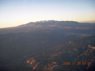 aerial - Arches area at sunrise - LaSalle Mountains