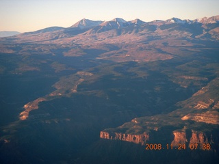 24 6pq. aerial - Arches area at sunrise - LaSalle Mountains