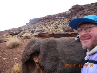 916 6pt. Canyonlands National Park - Lathrop trail hike - Adam and interesting rock
