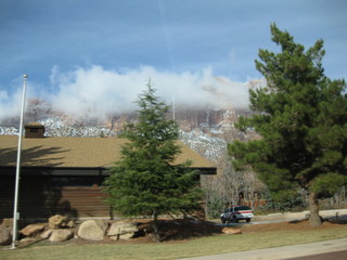 beth's Saturday zion-trip pictures - striking view and cloud-covered mountains going to zion