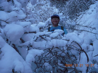 970 6qm. Zion National Park - Emerald Pools hike - Adam through snowy tree