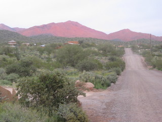 Cave Creek mine hike - sunset red glow on mountains