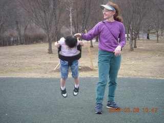 424 6t8. Cecelia and Betsy at the swings
