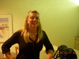 Nancy in her fancy hotel room at Cottonwood Resort
