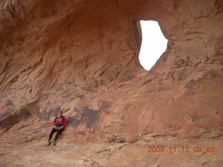 1134 71c. Arches National Park - Devils Garden hike - Adam at Partition Arch