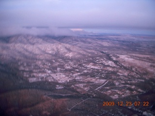 aerial - pre-dawn clouds and mountains